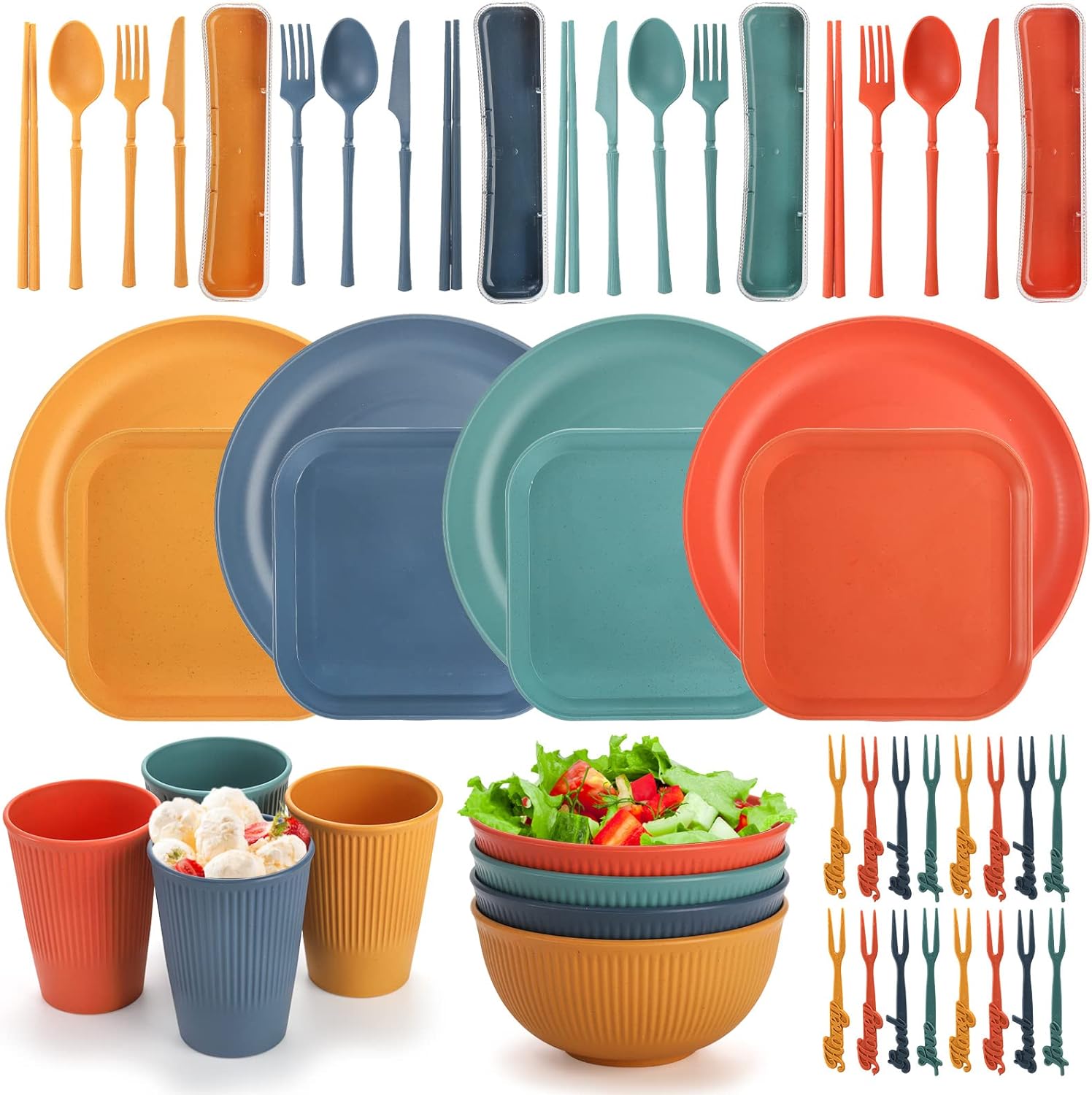Dinnerware Sets, Unbreakable Camping Plates, Cups and Bowls Set -Pack of 44 Dinnerware Sets, Unbreakable Camping Plates, Cups and Bowls Set -Pack of 44